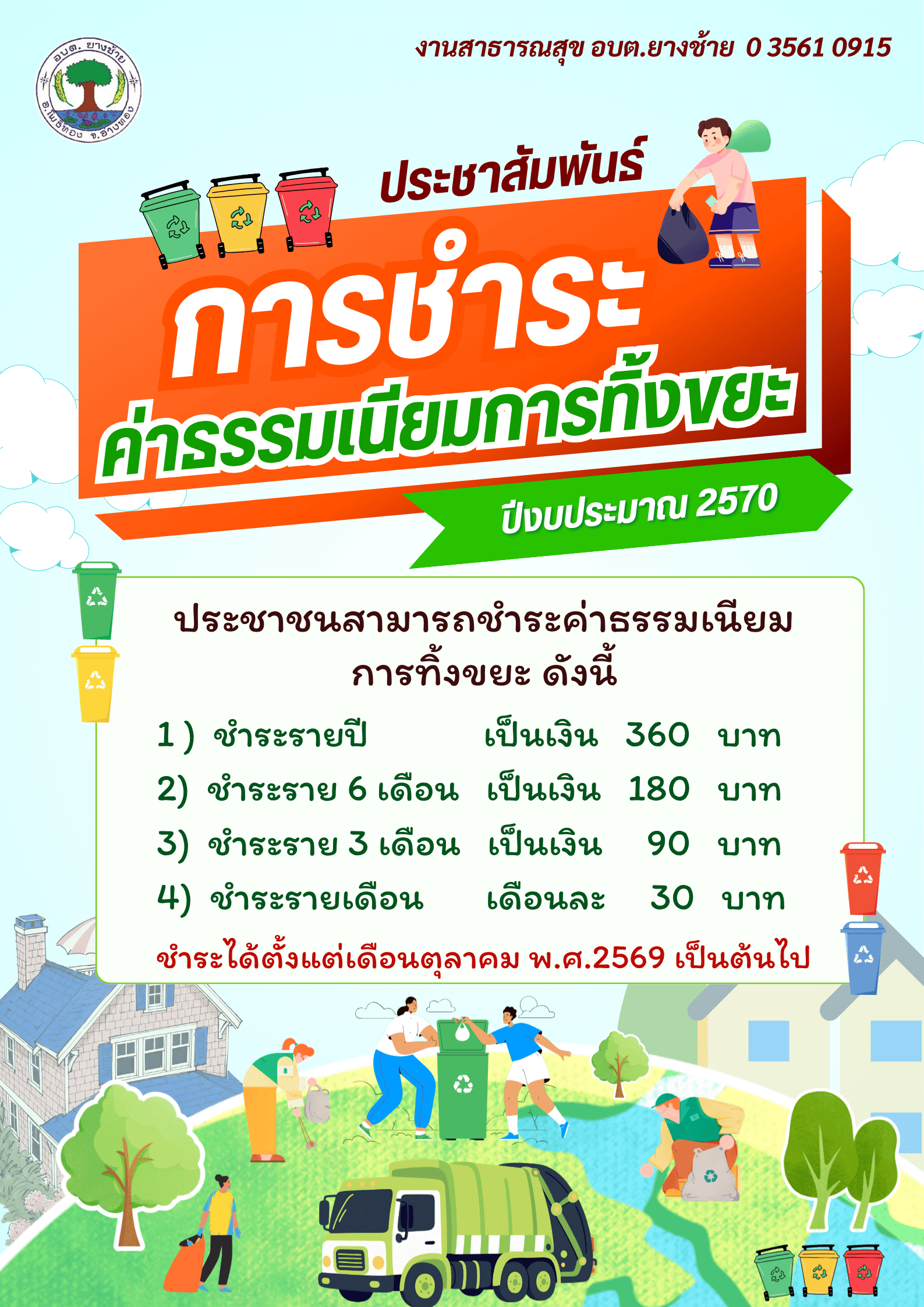 สีเขียว สีฟ้า สนุกสนาน รณรงค์แยกขยะก่อนทิ้ง โปสเตอร์ 2 1
